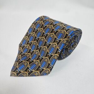 Firenze Silk Tie Blue Gold Black Classic Pattern Men's Necktie Italy 3.75"x58"